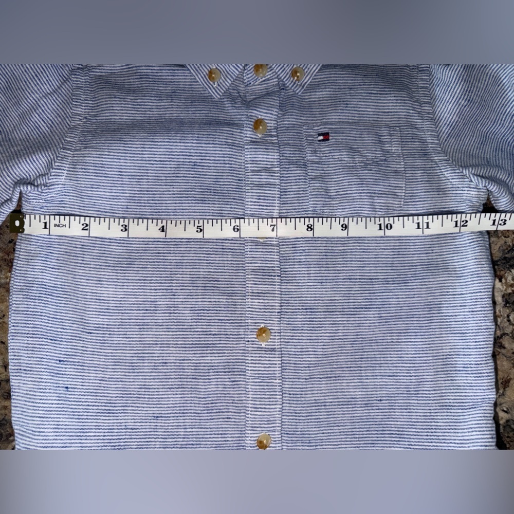 TOMMY HILFIGER Toddler Boy's Long Sleeve Button Down Blue/White Shirt Size 2T - Picture 3 of 7